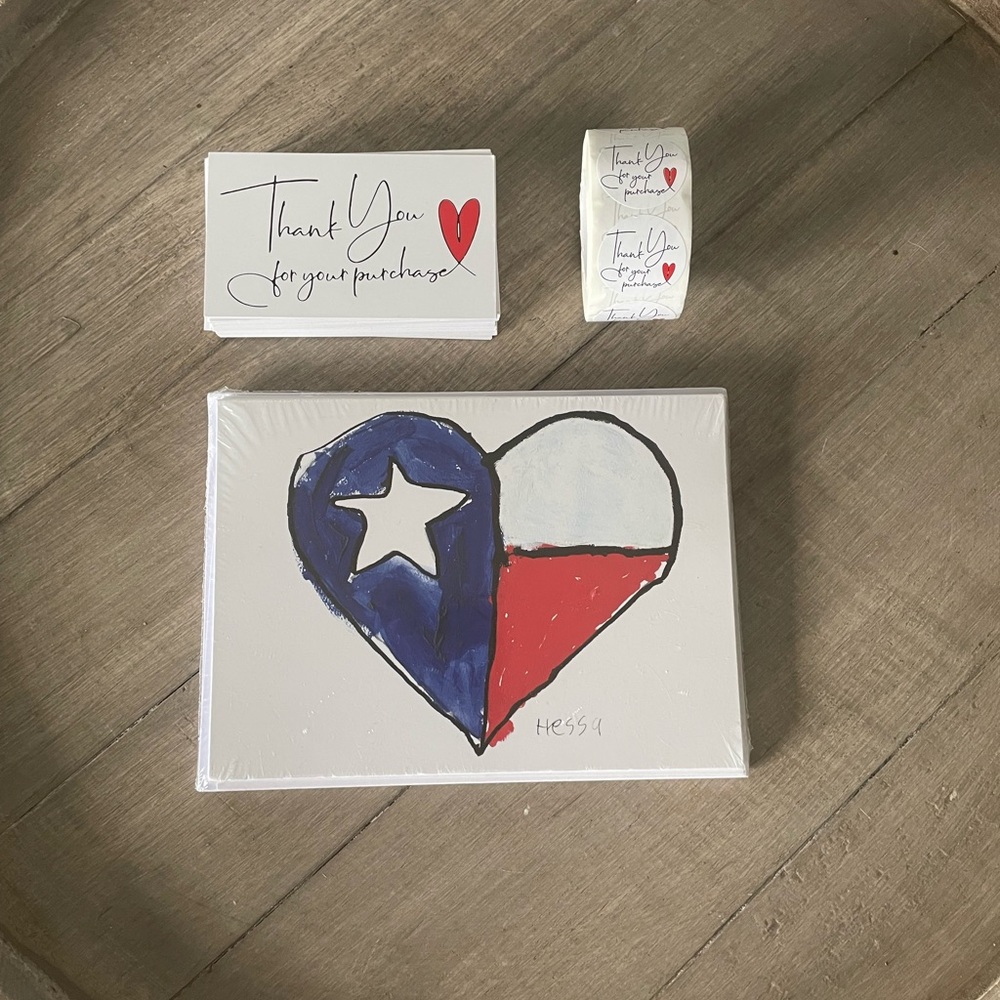 Blue and Red Heart Design Cards with 500 Thank You Stickers & 50 Thank U Cards